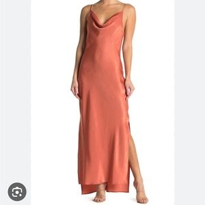 BCBGeneration Satin Cowl Neck Tie Back Cocktail Dress - Copper Rose